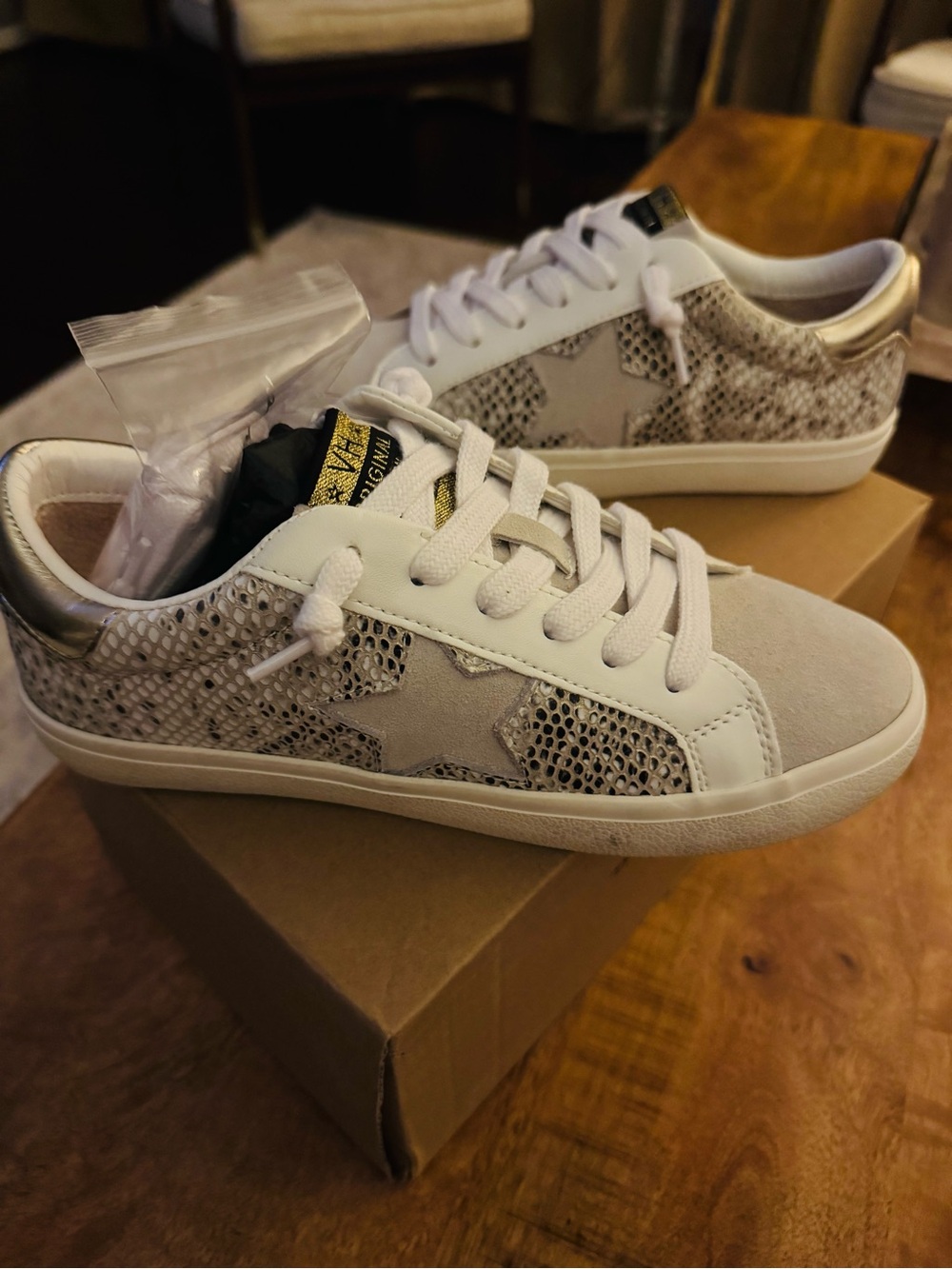 Vintage Havana White and Metallic Snake-Print Sneakers